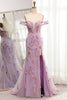 Load image into Gallery viewer, Light Purple Off The Shoulder Long Embroidered Mermaid Prom Dress Slit