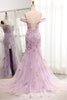 Load image into Gallery viewer, Light Purple Off The Shoulder Long Embroidered Mermaid Prom Dress Slit