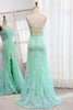 Load image into Gallery viewer, Green Mermaid Lace-Up Back Sequins Prom Dress with Slit