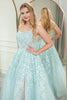 Load image into Gallery viewer, Mint Tulle A Line Appliqued Long Prom Dress With Slit