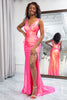 Load image into Gallery viewer, Sparkly Hot Pink Mermaid Sequined Long Prom Dress With Slit