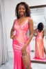 Load image into Gallery viewer, Sparkly Hot Pink Mermaid Sequined Long Prom Dress With Slit