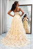 Load image into Gallery viewer, Yellow Tulle A Line Long Tiered Prom Dress With Prints