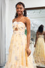 Load image into Gallery viewer, Yellow Tulle A Line Long Tiered Prom Dress With Prints