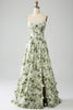 Load image into Gallery viewer, Green A-Line Spaghetti Straps Printed Pleated Long Prom Dress With Slit