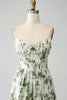 Load image into Gallery viewer, Green A-Line Spaghetti Straps Printed Pleated Long Prom Dress With Slit