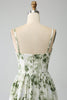 Load image into Gallery viewer, Green A-Line Spaghetti Straps Printed Pleated Long Prom Dress With Slit