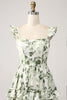 Load image into Gallery viewer, Green Floral Ruffles Tiered Prom Dress with Slit