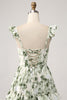 Load image into Gallery viewer, Green Floral Ruffles Tiered Prom Dress with Slit