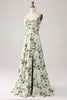 Load image into Gallery viewer, Cowl Neck Green Floral A Line Prom Dress with Slit