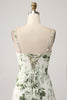 Load image into Gallery viewer, Cowl Neck Green Floral A Line Prom Dress with Slit