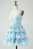 Load image into Gallery viewer, A-Line Blue Spaghetti Straps Floral Short Homecoming Dress