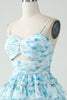 Load image into Gallery viewer, A-Line Blue Spaghetti Straps Floral Short Homecoming Dress