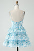 Load image into Gallery viewer, A-Line Blue Spaghetti Straps Floral Short Homecoming Dress