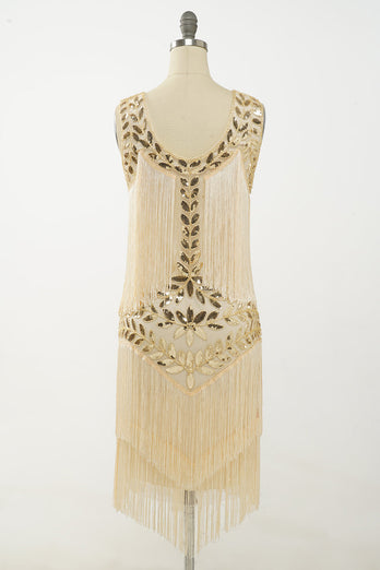 Champagne Gatsby 1920s Dress with Sequins and Fringes