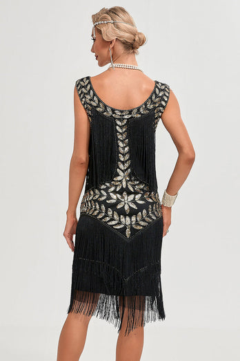 Champagne Gatsby 1920s Dress with Sequins and Fringes