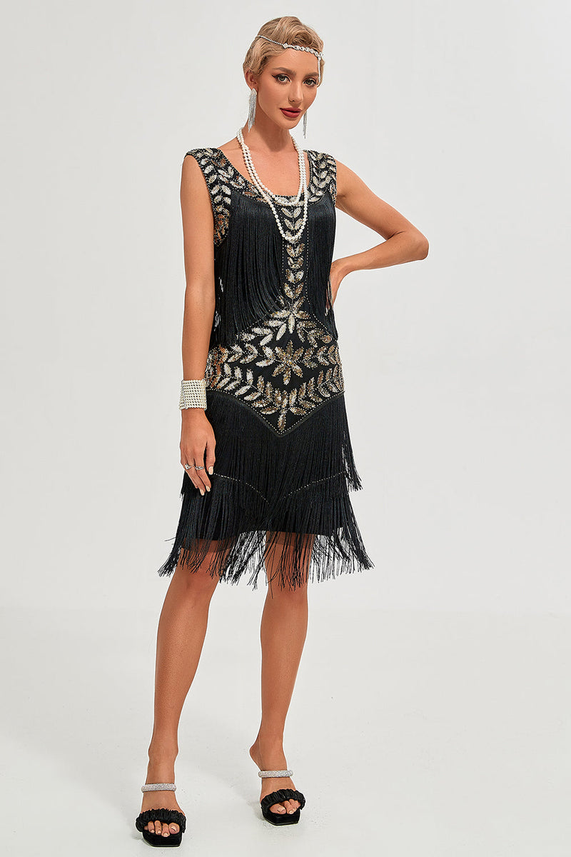 Load image into Gallery viewer, Champagne Gatsby 1920s Dress with Sequins and Fringes