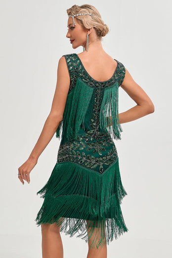 Champagne Gatsby 1920s Dress with Sequins and Fringes