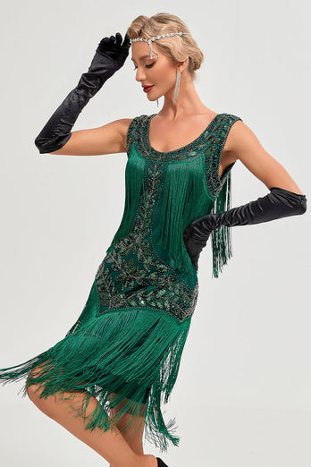 Champagne Gatsby 1920s Dress with Sequins and Fringes