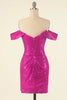 Load image into Gallery viewer, Fuchsia Off the Shoulder Tight Homecoming Dress with Sequins