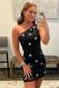 Load image into Gallery viewer, Sequins One Shoulder Black Short Homecoming Dress With Stars