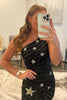 Load image into Gallery viewer, Sequins One Shoulder Black Short Homecoming Dress With Stars