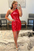 Load image into Gallery viewer, Sequins One Shoulder Red Short Homecoming Dress With Stars