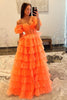 Load image into Gallery viewer, Orange Corset A-Line Tulle Long Prom Dress