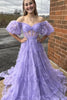Load image into Gallery viewer, A Line Tulle Off The Shoulder Corset Purple Prom Dress