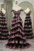 Load image into Gallery viewer, Glitter Black Pink A-Line Tiered Long Prom Dress With Lace