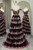 Load image into Gallery viewer, Glitter Black Pink A-Line Tiered Long Prom Dress With Lace