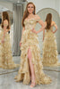 Load image into Gallery viewer, Sparkly Golden A Line Long Corset Prom Dress With Lace