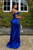 Load image into Gallery viewer, Royal Blue Corset Off the Shoulder Long Prom Dress with Slit