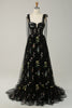 Load image into Gallery viewer, Floral Grey Blue Embroidery A Line Corset Long Prom Dress