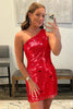 Load image into Gallery viewer, Sequins One Shoulder Red Short Homecoming Dress With Stars