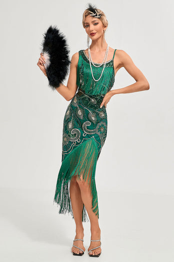 Champagne Spaghetti Straps Gatsby Fringed 1920s Flapper Dress