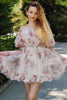 Load image into Gallery viewer, Ivory Tulle Floral Printed Homecoming Dress with Puff Sleeves