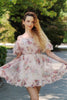 Load image into Gallery viewer, Ivory Tulle Floral Printed Homecoming Dress with Puff Sleeves