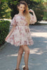 Load image into Gallery viewer, Ivory Tulle Floral Printed Homecoming Dress with Puff Sleeves