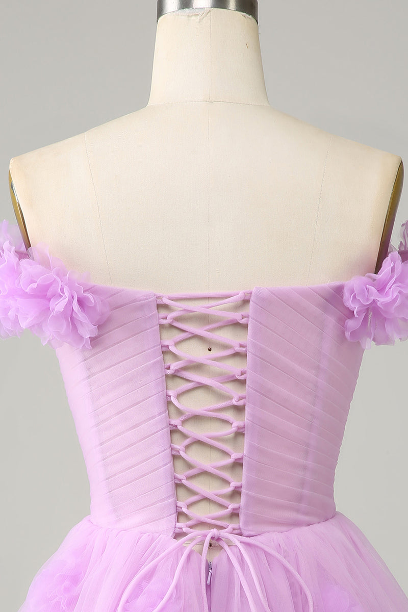 Load image into Gallery viewer, Pink Off the Shoulder Corset Homecoming Dress With Flowers