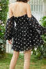 Load image into Gallery viewer, Black A Line Off the Shoulder Stars Short Homecoming Dress