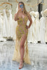 Load image into Gallery viewer, Glitter Gold Beaded Mermaid Long Prom Dress with Slit