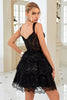 Load image into Gallery viewer, Sparkly Black Sweetheart A-Line Lace Tiered Short Homecoming Dress