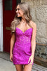 Load image into Gallery viewer, Fuchsia Sheath Sweetheart Corset Short Homecoming Dress with Appliques