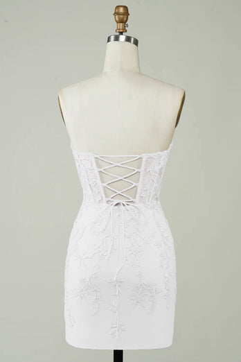 Spaghetti Straps Bodycon Little White Dress with Appliques