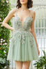 Load image into Gallery viewer, A Line Spaghetti Straps Green Short Homecoming Dress with Appliques