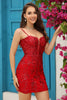 Load image into Gallery viewer, Sheath Spaghetti Straps Red Sequins Short Homecoming Dress with Criss Cross Back