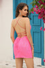 Load image into Gallery viewer, Sheath Spaghetti Straps Blue Sequins Short Homecoming Dress with Criss Cross Back