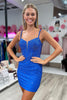 Load image into Gallery viewer, Sparkly Bodycon Spaghetti Straps Blue Short Homecoming Dress with Beading