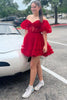 Load image into Gallery viewer, Red Tulle Off The Shoulder Corset Homecoming Dress